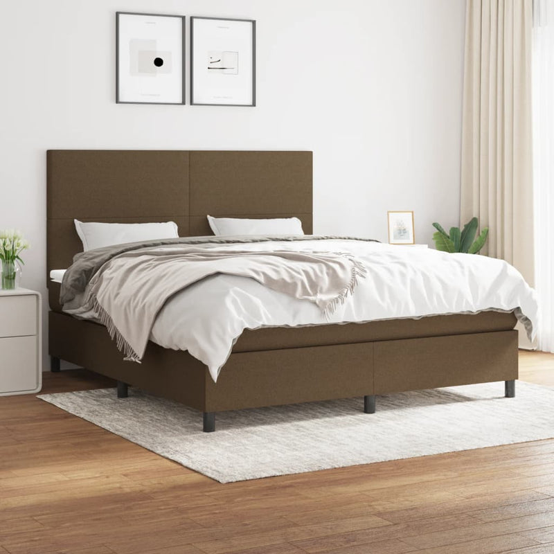 Pat box spring cu saltea, maro închis, 160x200 cm, textil
