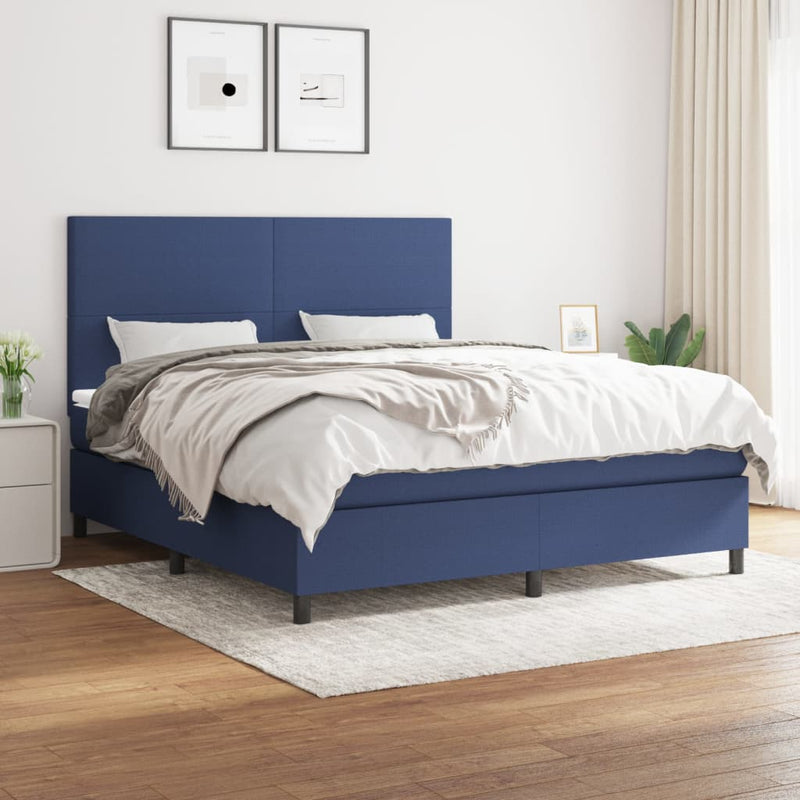 Pat box spring cu saltea, albastru, 180x200 cm, material textil