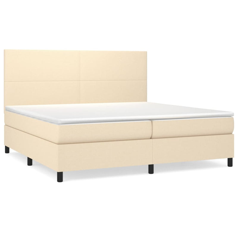 Pat box spring cu saltea, crem, 200x200 cm, textil