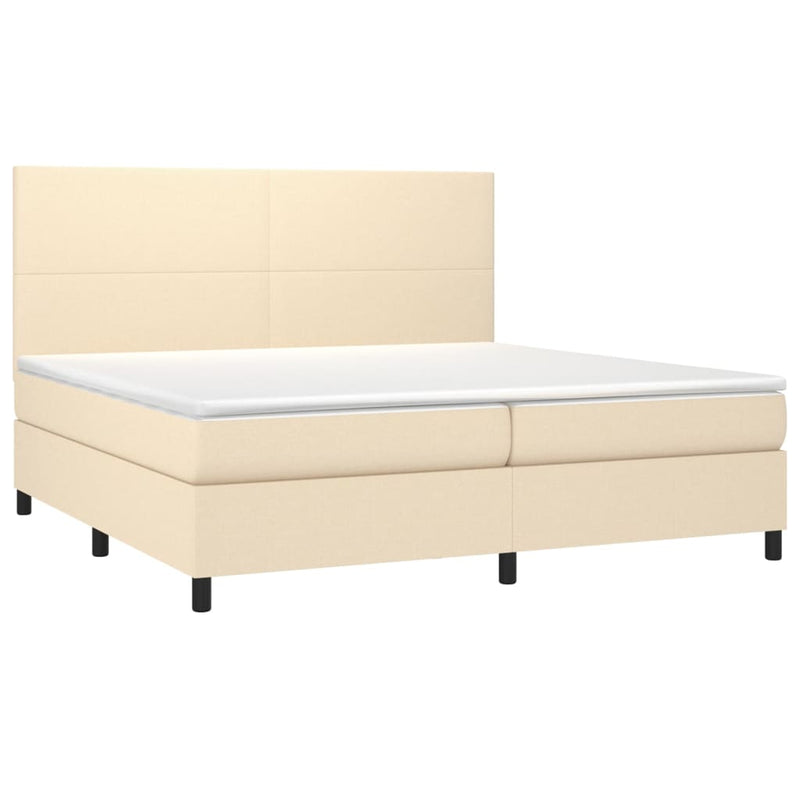 Pat box spring cu saltea, crem, 200x200 cm, textil