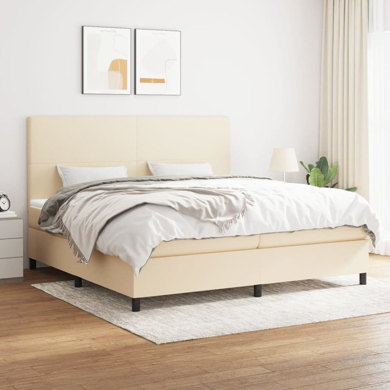 Pat box spring cu saltea, crem, 200x200 cm, textil