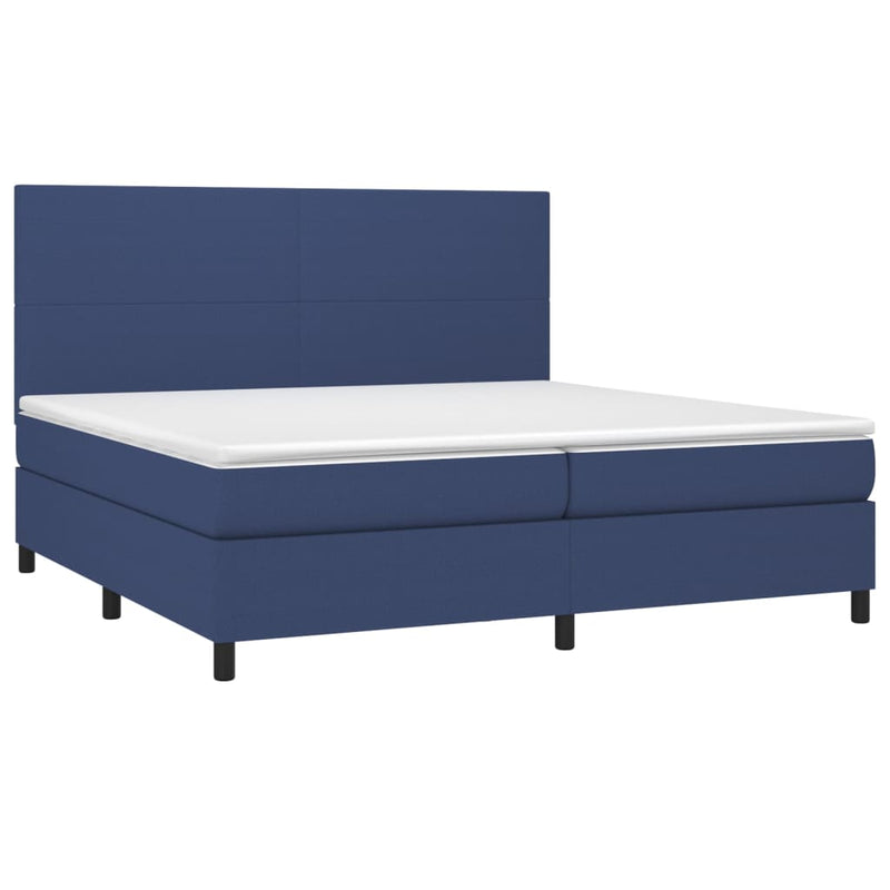 Pat box spring cu saltea, albastru, 200x200 cm, textil
