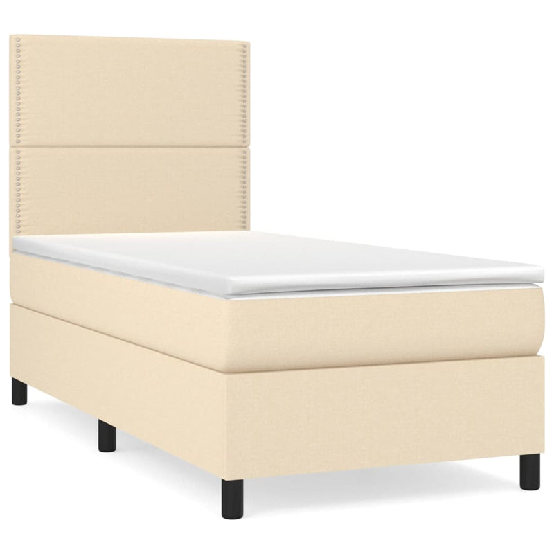 Pat box spring cu saltea, crem, 90x200 cm, textil