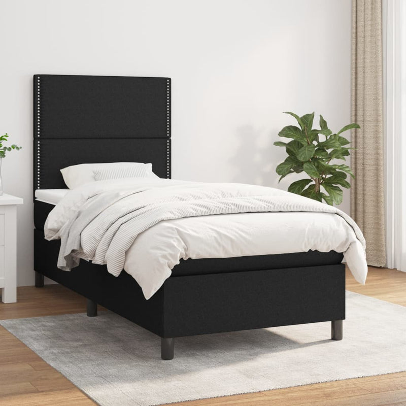 Pat box spring cu saltea, negru, 100x200 cm, textil