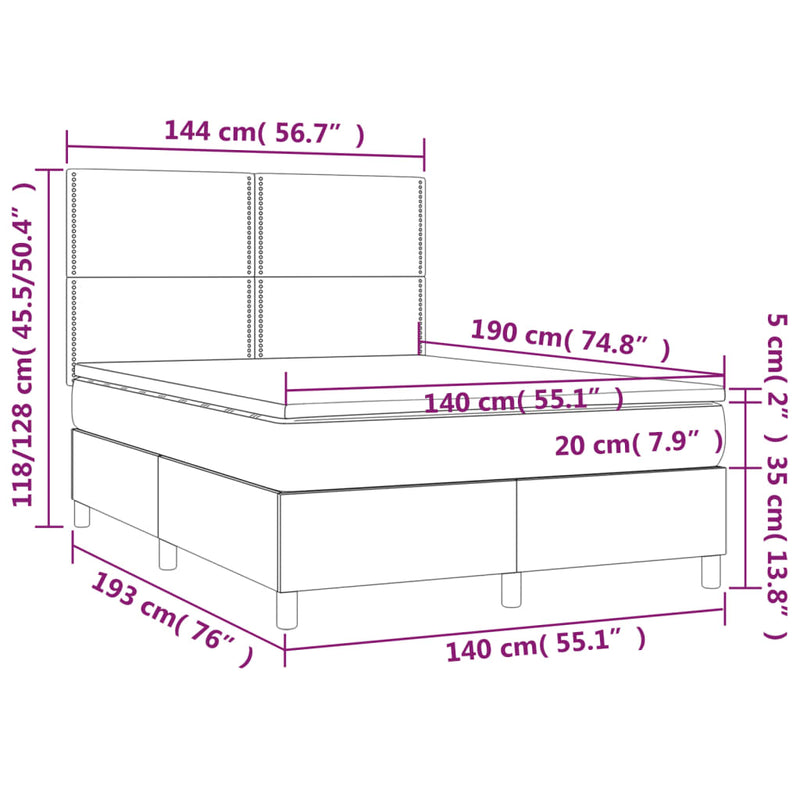 Pat box spring cu saltea, gri deschis, 140x190 cm, textil
