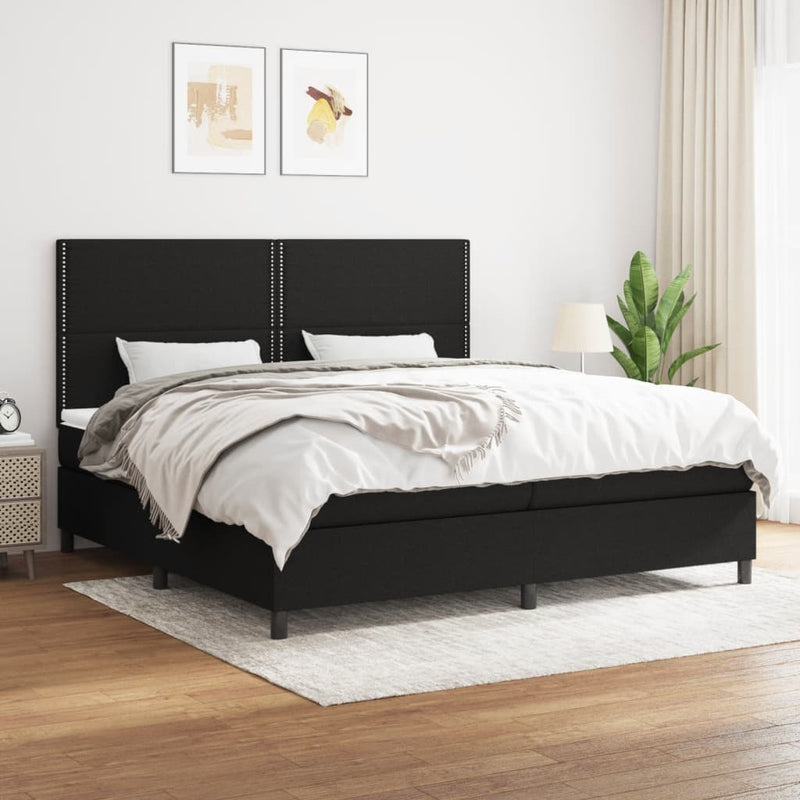 Pat box spring cu saltea, negru, 200x200 cm, textil