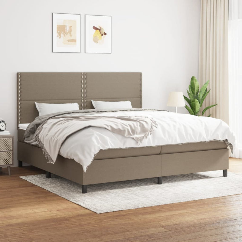 Pat box spring cu saltea, gri taupe, 200x200 cm, textil
