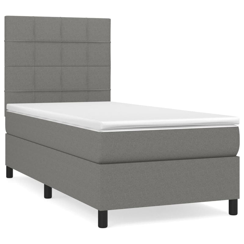 Pat box spring cu saltea, gri închis, 80x200 cm, textil