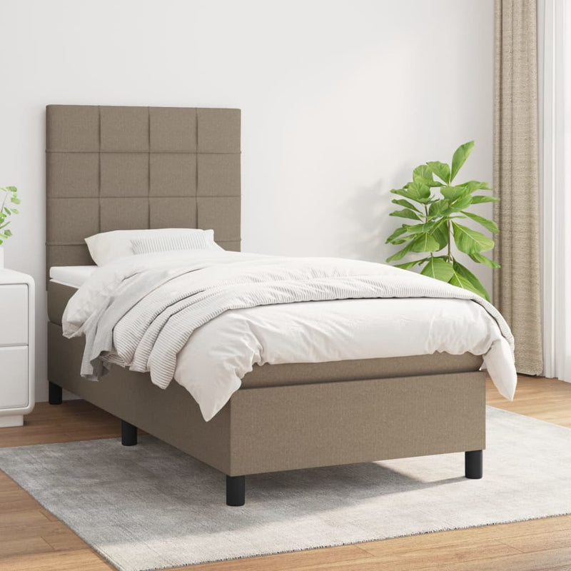 Pat box spring cu saltea, gri taupe, 80x200 cm, textil