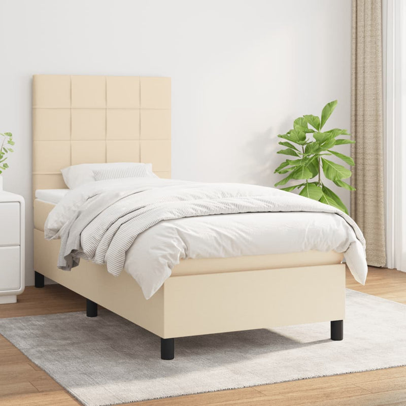 Pat box spring cu saltea, crem, 80x200 cm, textil
