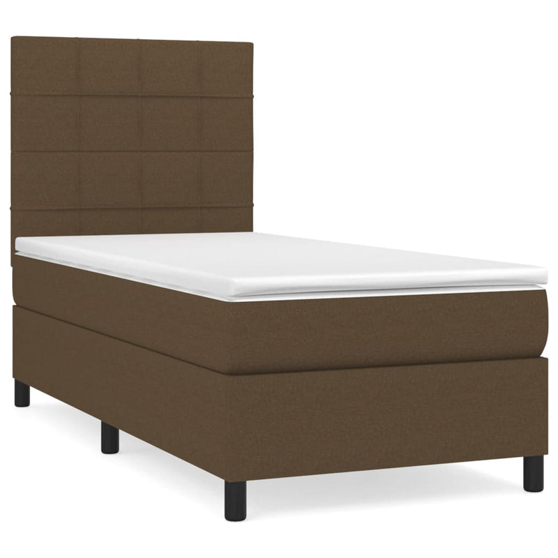 Pat box spring cu saltea, maro închis, 90x190 cm, textil