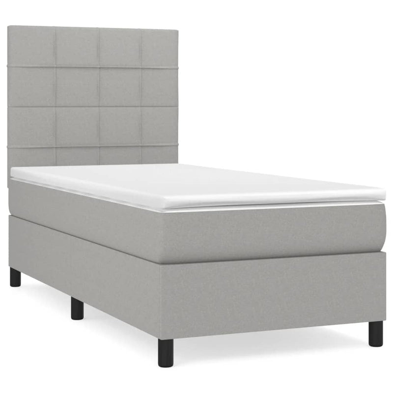 Pat box spring cu saltea, gri deschis, 100x200 cm, textil