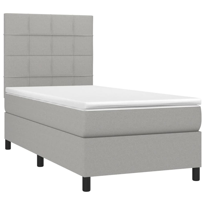 Pat box spring cu saltea, gri deschis, 100x200 cm, textil