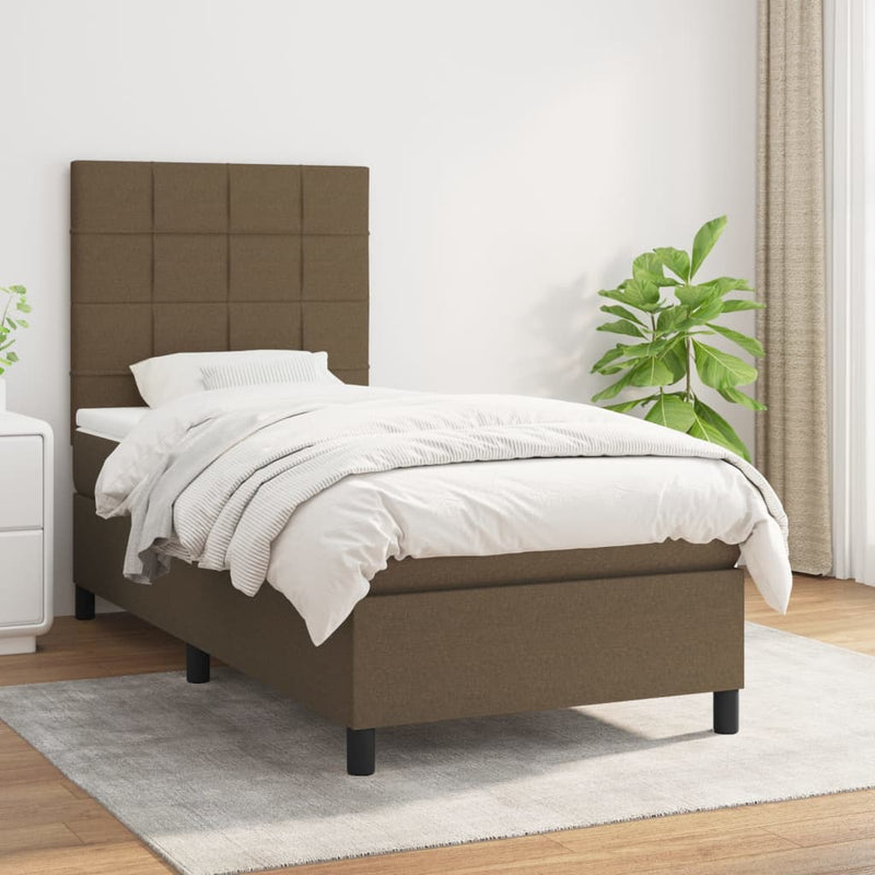 Pat box spring cu saltea, maro închis, 100x200 cm, textil