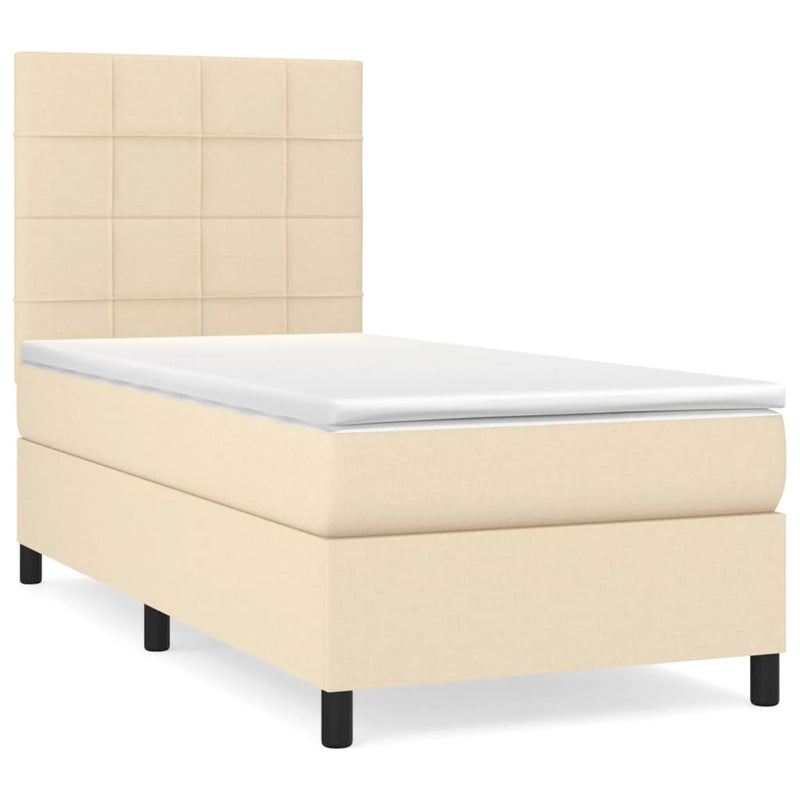 Pat box spring cu saltea, crem, 100x200 cm, textil