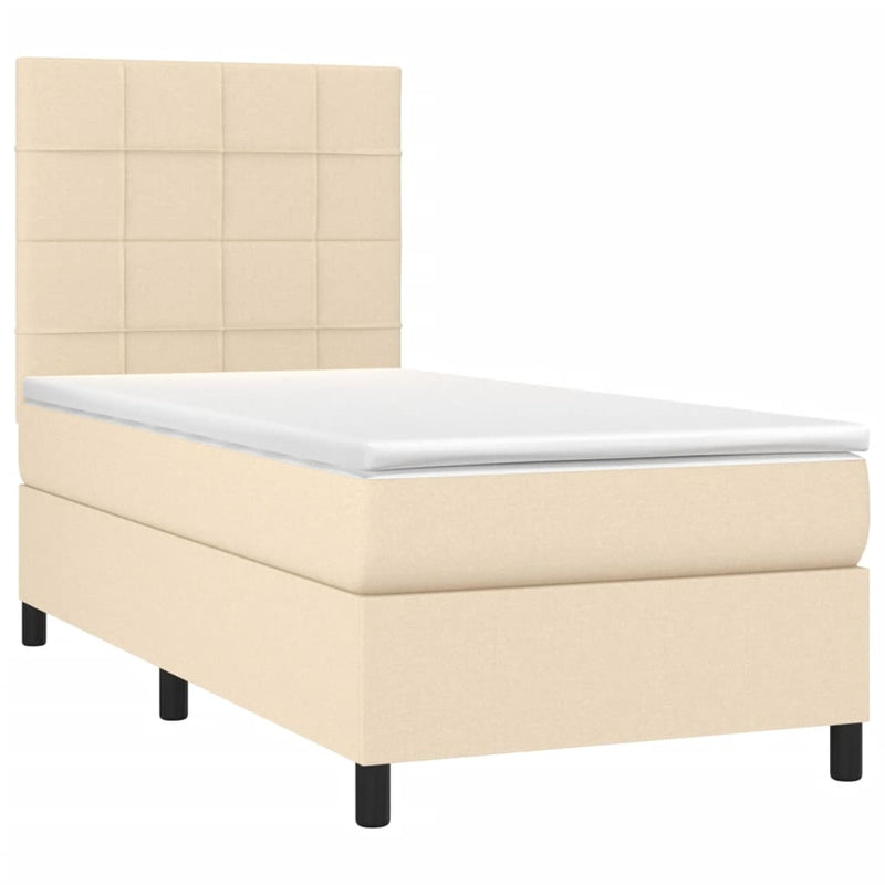 Pat box spring cu saltea, crem, 100x200 cm, textil