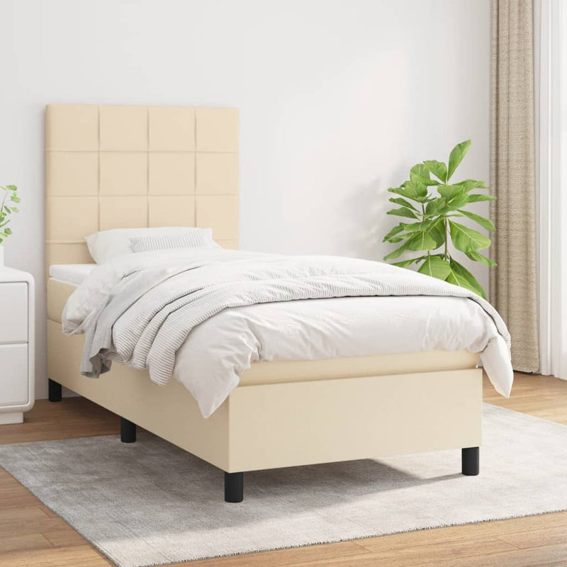 Pat box spring cu saltea, crem, 100x200 cm, textil
