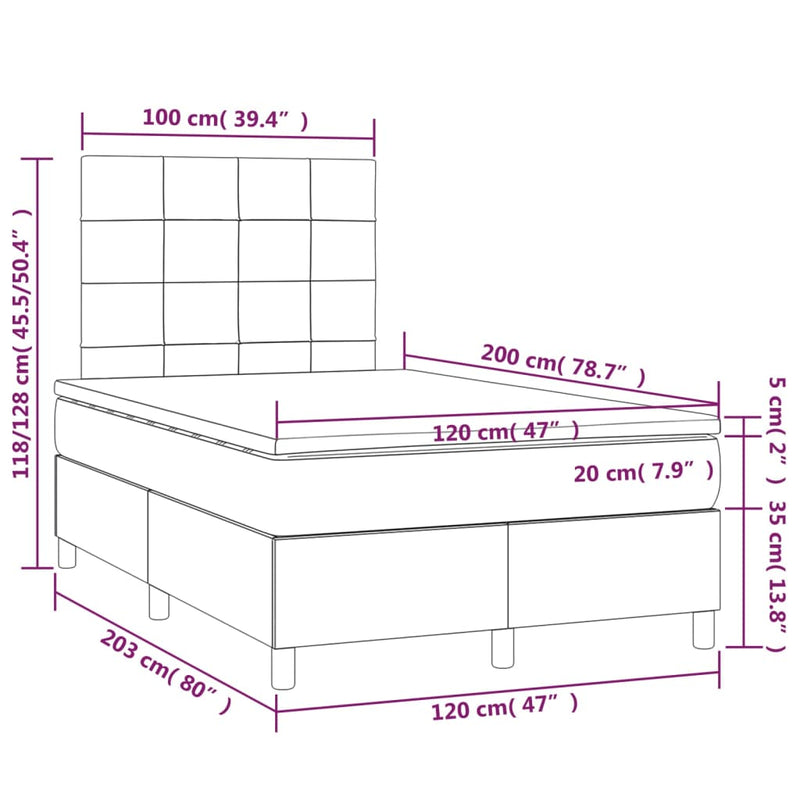 Pat box spring cu saltea, maro închis, 120x200 cm, textil