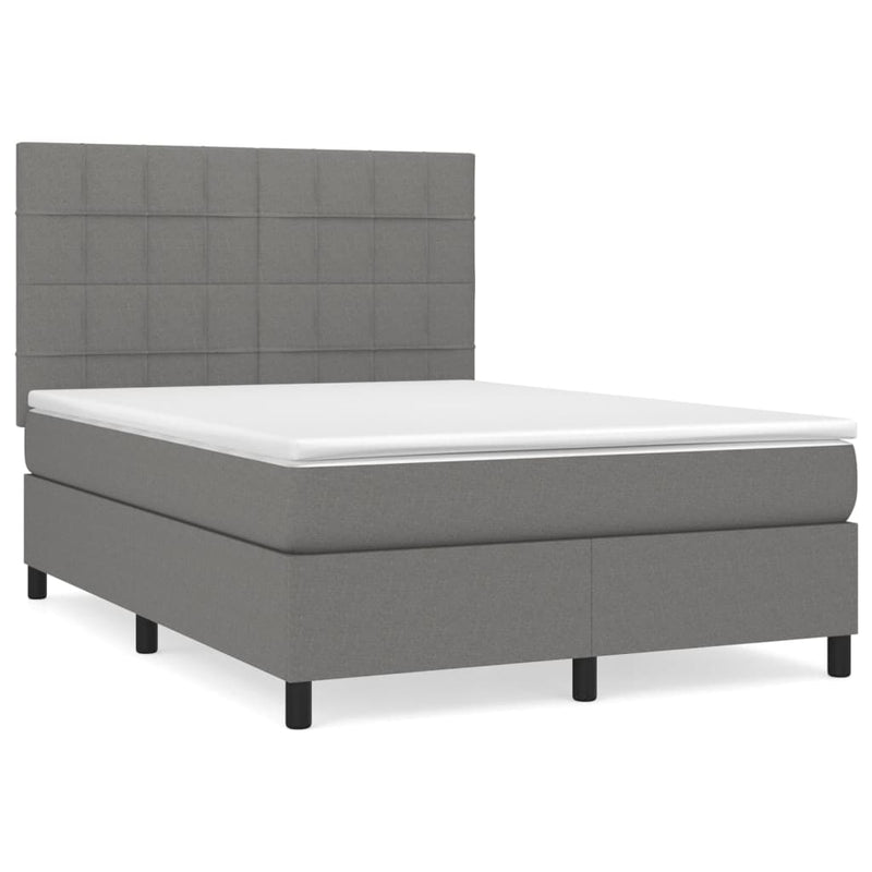 Pat box spring cu saltea, gri închis, 140x200 cm, textil
