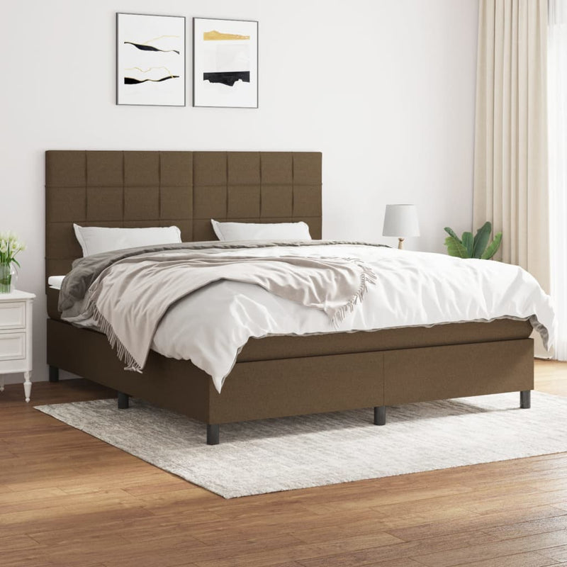 Pat box spring cu saltea, maro închis, 160x200 cm, textil