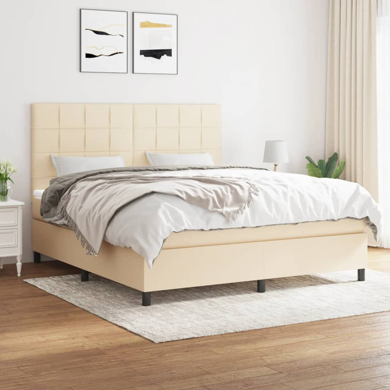 Pat box spring cu saltea, crem, 160x200 cm, material textil