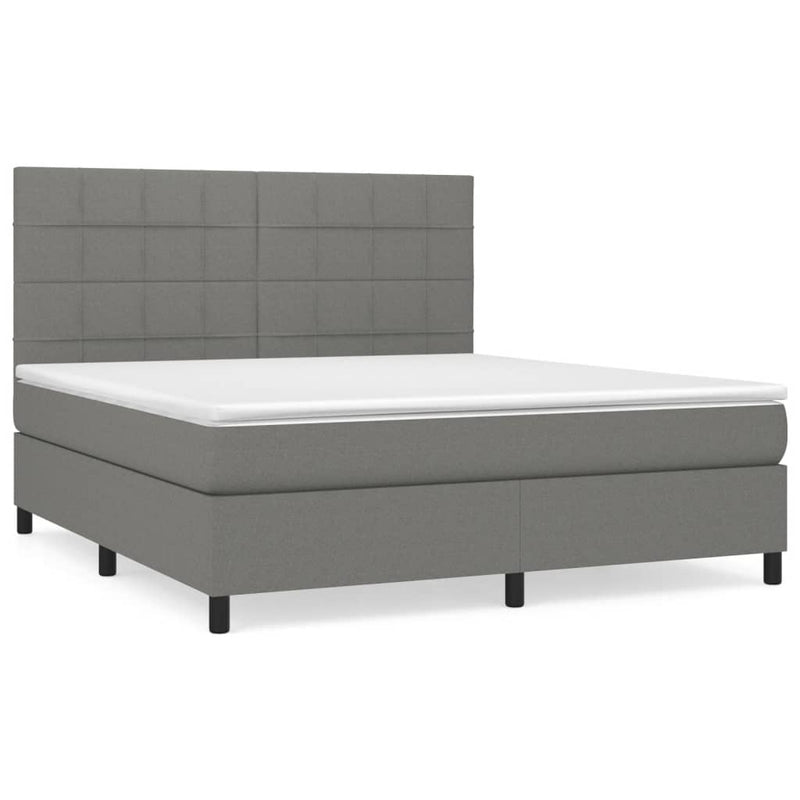 Pat box spring cu saltea, gri închis, 180x200 cm, textil