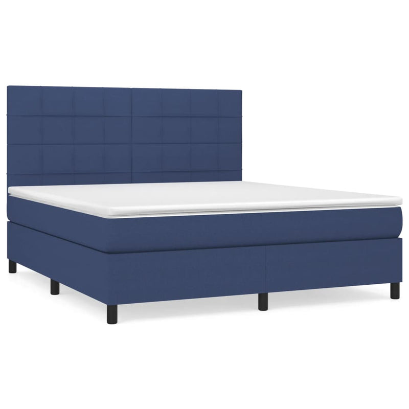 Pat box spring cu saltea, albastru, 180x200 cm, material textil