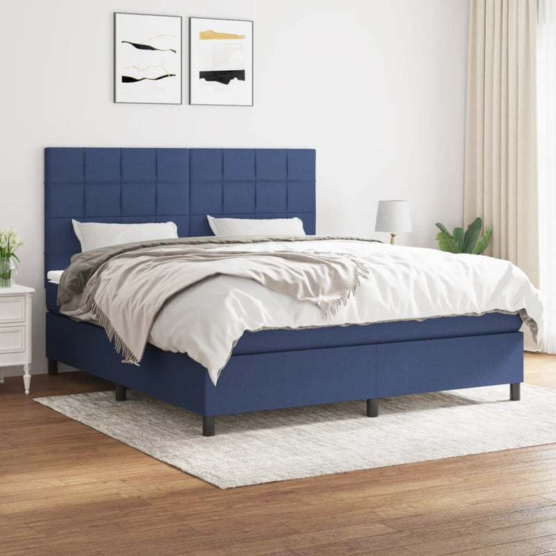 Pat box spring cu saltea, albastru, 180x200 cm, material textil