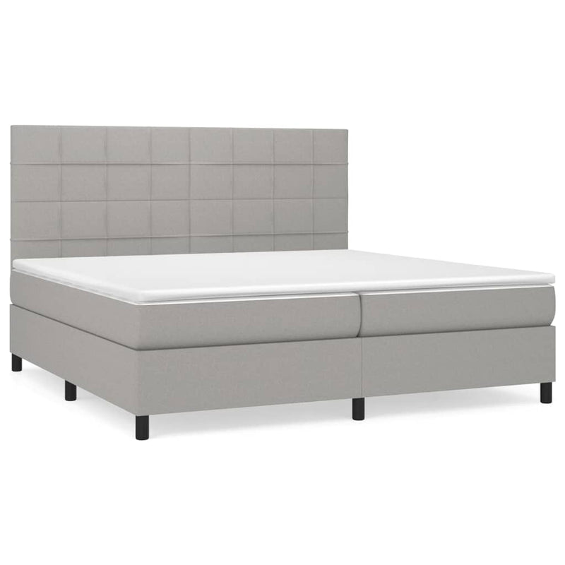 Pat box spring cu saltea, gri deschis, 200x200 cm, textil