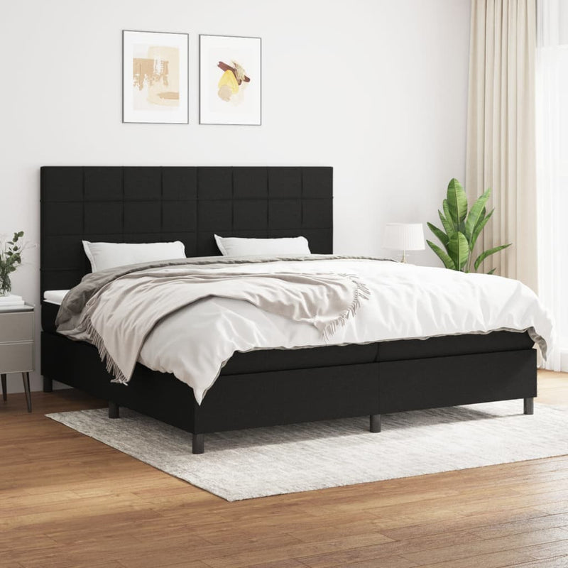 Pat box spring cu saltea, negru, 200x200 cm, textil