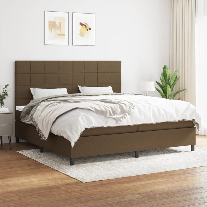 Pat box spring cu saltea, maro închis, 200x200 cm, textil