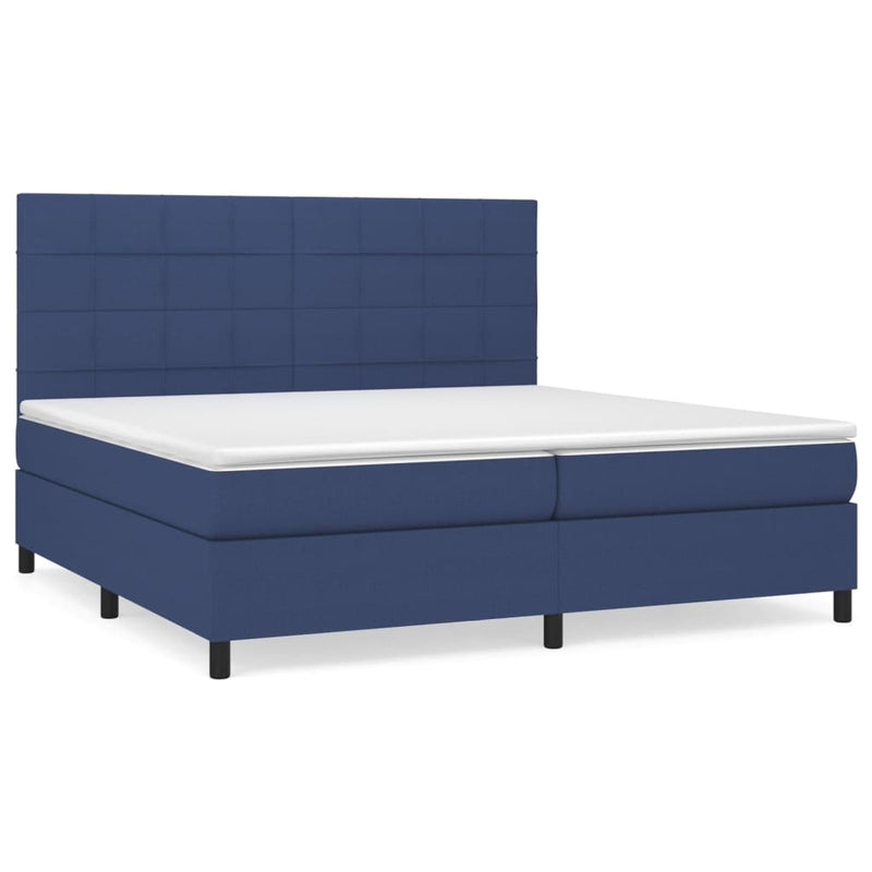 Pat box spring cu saltea, albastru, 200x200 cm, textil