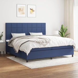 Pat box spring cu saltea, albastru, 200x200 cm, textil