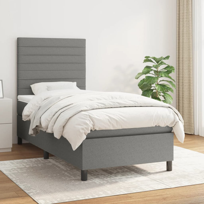 Pat box spring cu saltea, gri închis, 80x200 cm, textil