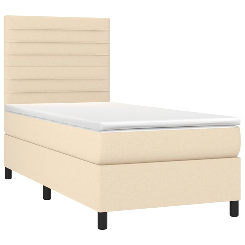 Pat box spring cu saltea, crem, 80x200 cm, textil