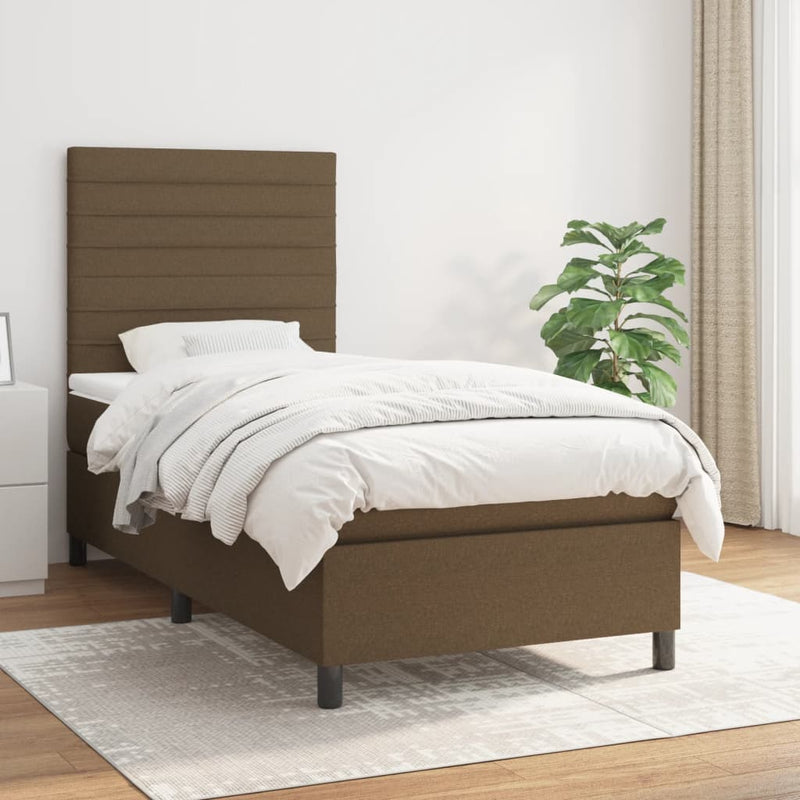 Pat box spring cu saltea, maro închis, 90x190 cm, textil