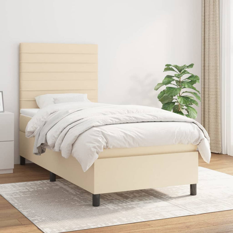Pat box spring cu saltea, crem, 90x190 cm, textil