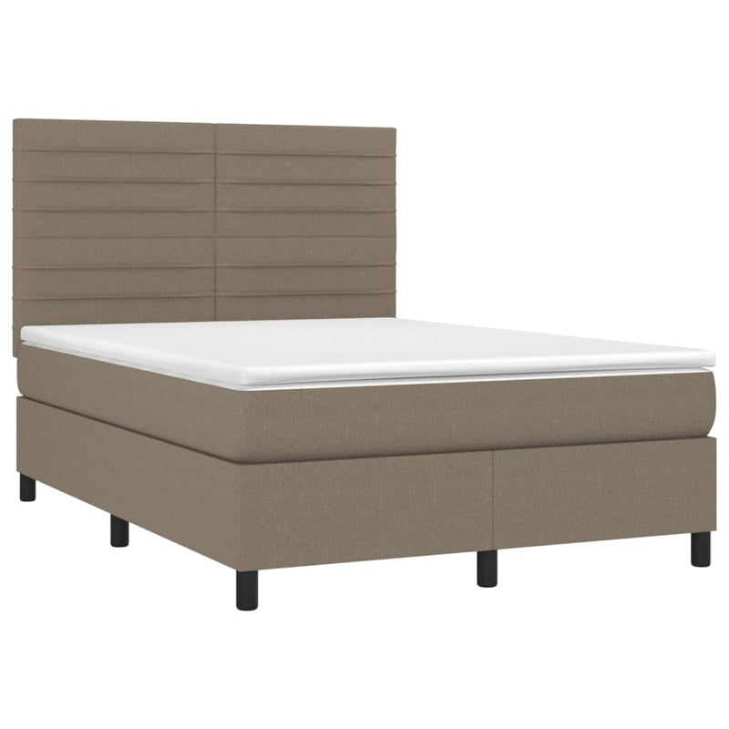Pat box spring cu saltea, gri taupe, 140x200 cm, textil