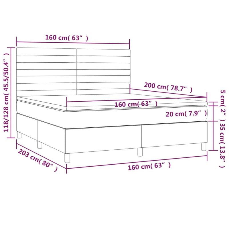 Pat box spring cu saltea, maro închis, 160x200 cm, textil