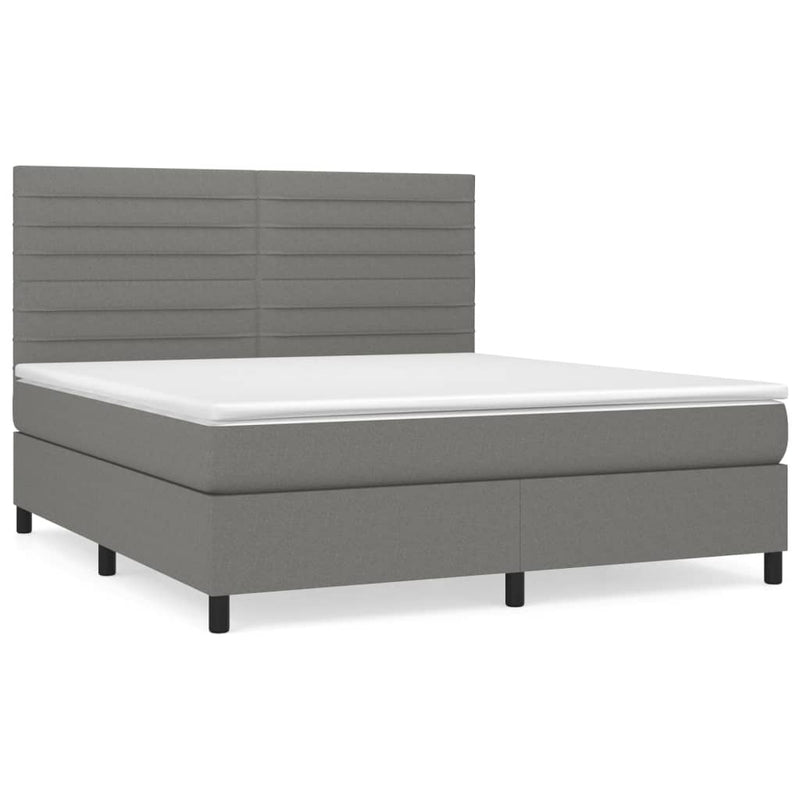 Pat box spring cu saltea, gri închis, 180x200 cm, textil