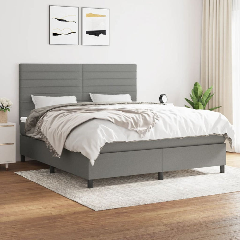 Pat box spring cu saltea, gri închis, 180x200 cm, textil