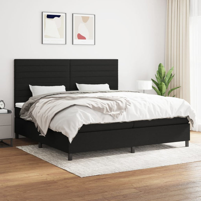 Pat box spring cu saltea, negru, 200x200 cm, textil
