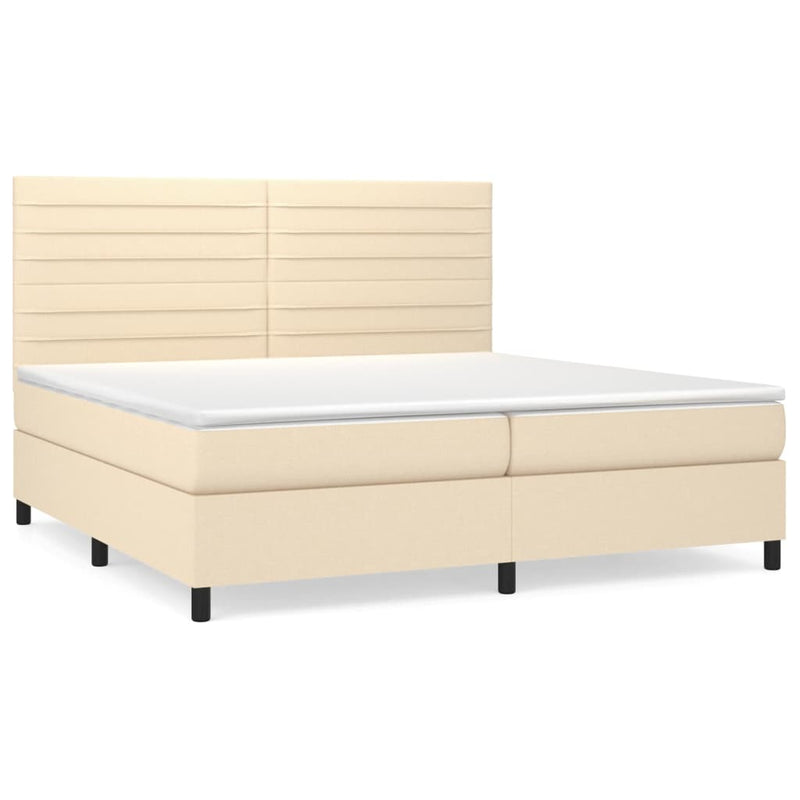Pat box spring cu saltea, crem, 200x200 cm, textil