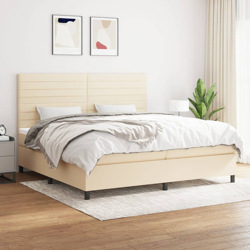 Pat box spring cu saltea, crem, 200x200 cm, textil