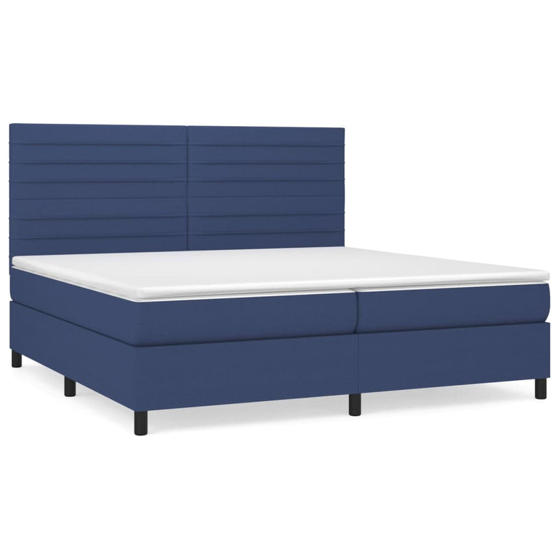 Pat box spring cu saltea, albastru, 200x200 cm, textil