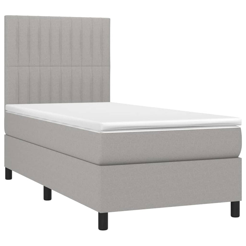 Pat box spring cu saltea, gri deschis, 90x200 cm, textil