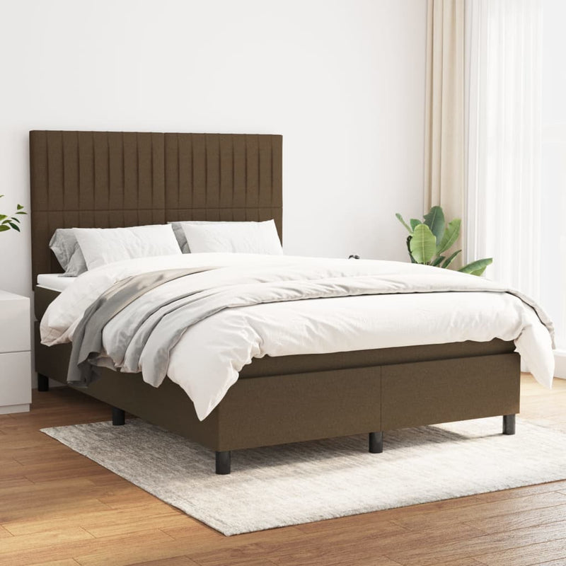 Pat continental cu saltea, maro închis, 140x200 cm, textil