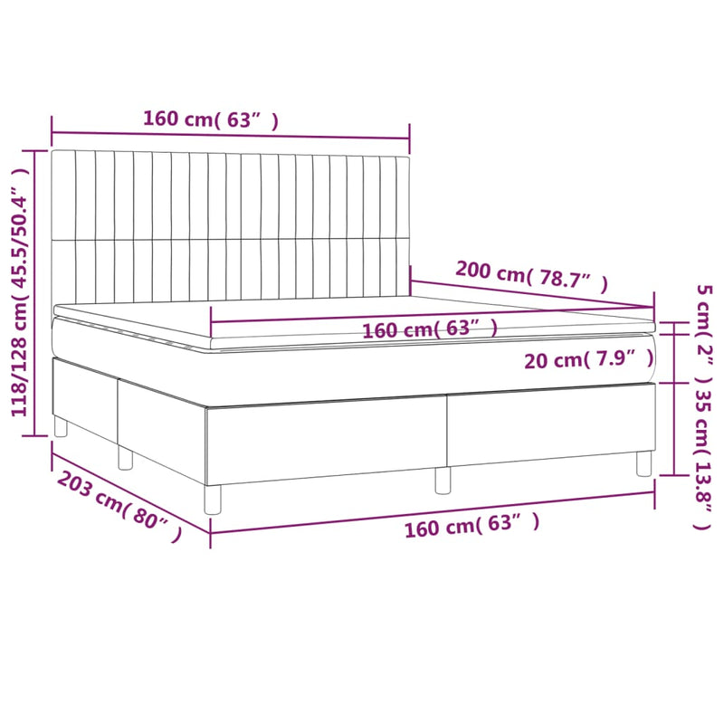 Pat box spring cu saltea, maro închis, 160x200 cm, textil