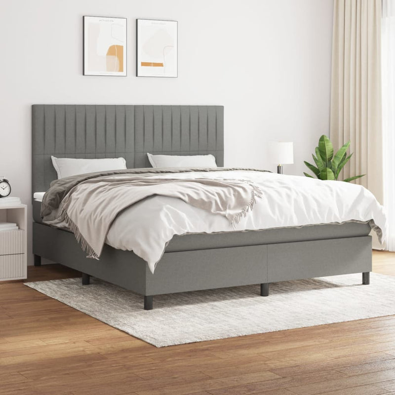 Pat box spring cu saltea, gri închis, 180x200 cm, textil