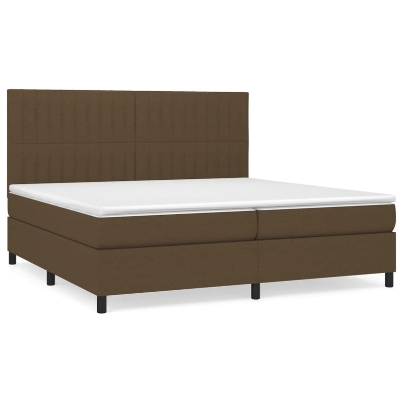 Pat box spring cu saltea, maro închis, 200x200 cm, textil
